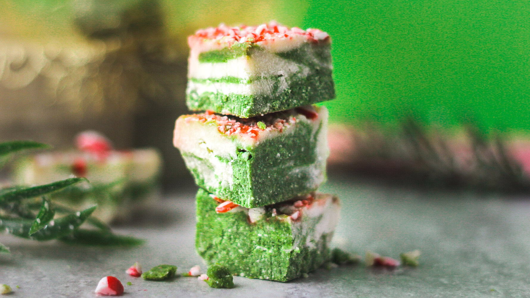 Matcha & Candy Cane Fudge