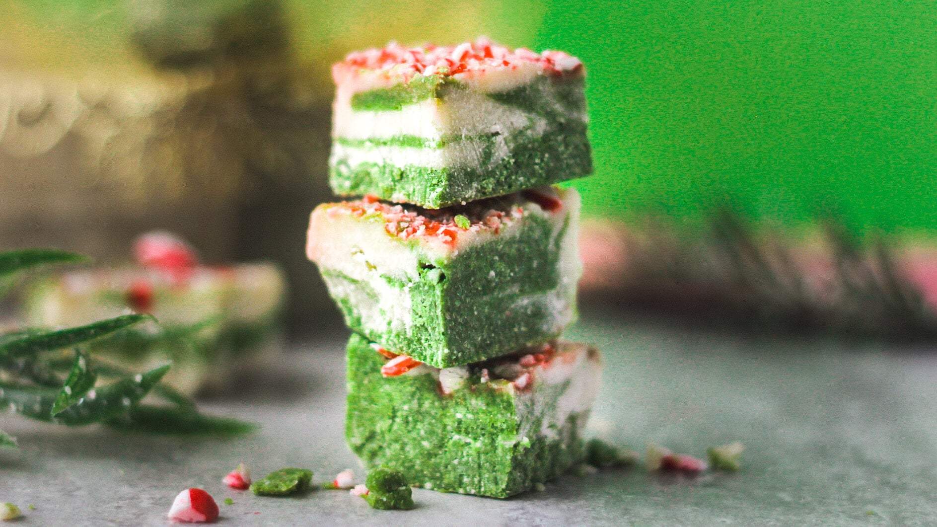 Matcha & Candy Cane Fudge